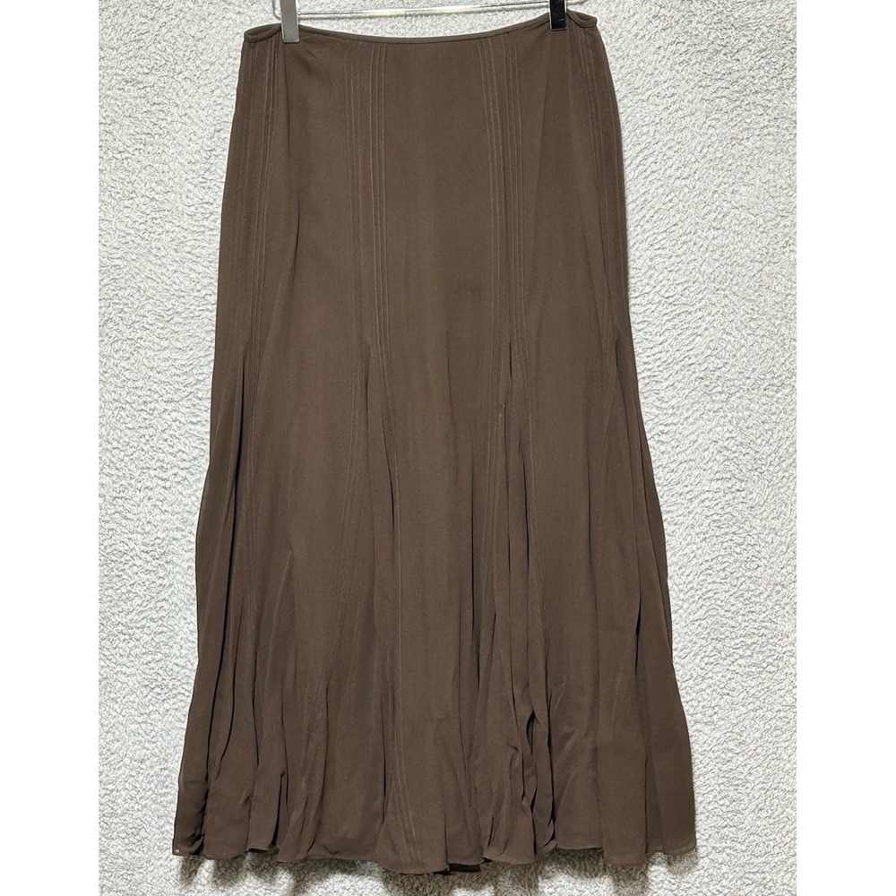 Lauren Ralph Lauren Brown Layered Silk Handkerchief Hem Flouncy Skirt Sz 4